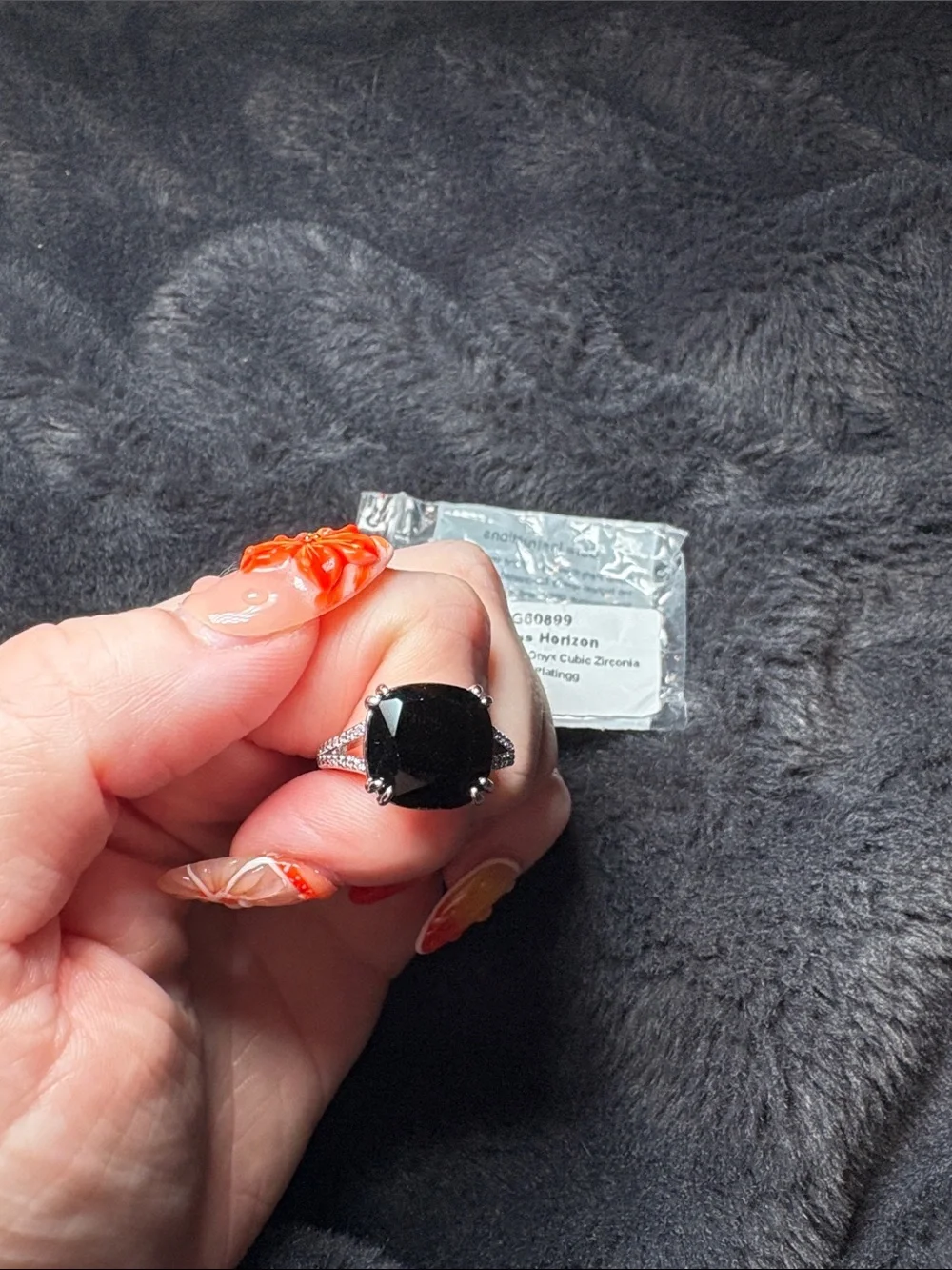 Endless Horizon Black Onyx Ring with Rhodium Plating